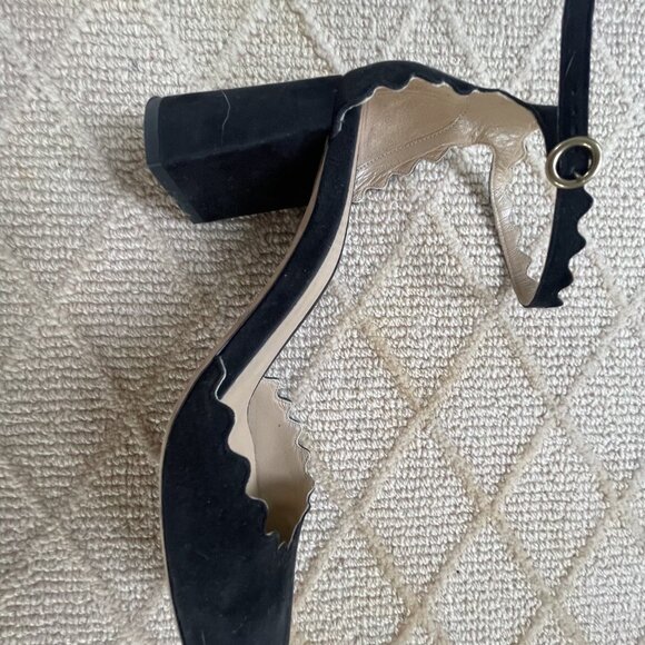 Chloe Lauren Ankle Strap Suede Block Heel in Black Suede - Picture 4 of 5